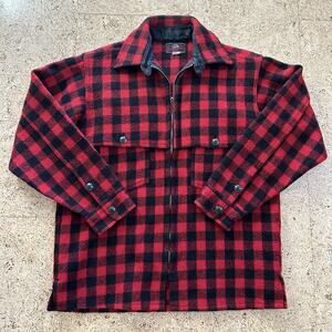 Vintage 70s Johnson Woolen Mills Buffalo Plaid Wool Mackinaw Hunting Jacket L